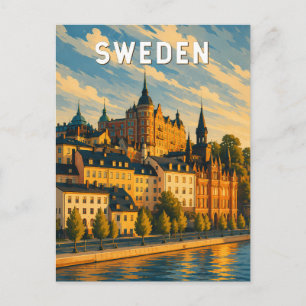 Schweden Illustration Reise Kunst Vintage Postkarte