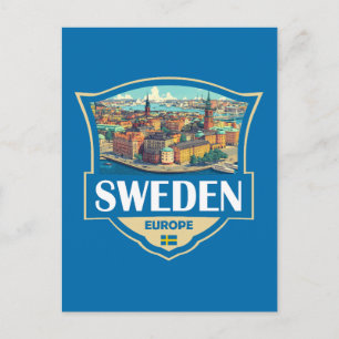 Schweden Illustration Retro-Abzeichen Postkarte
