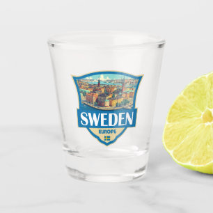 Schweden Illustration Retro-Abzeichen Schnapsglas