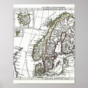 Schweden Island Norwegen Dänemark Karte Poster