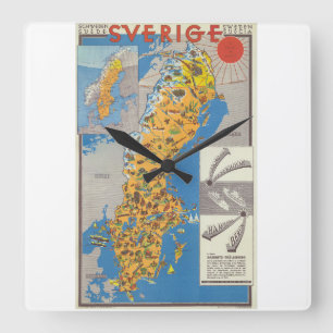 Schweden Karte Quadratische Wanduhr