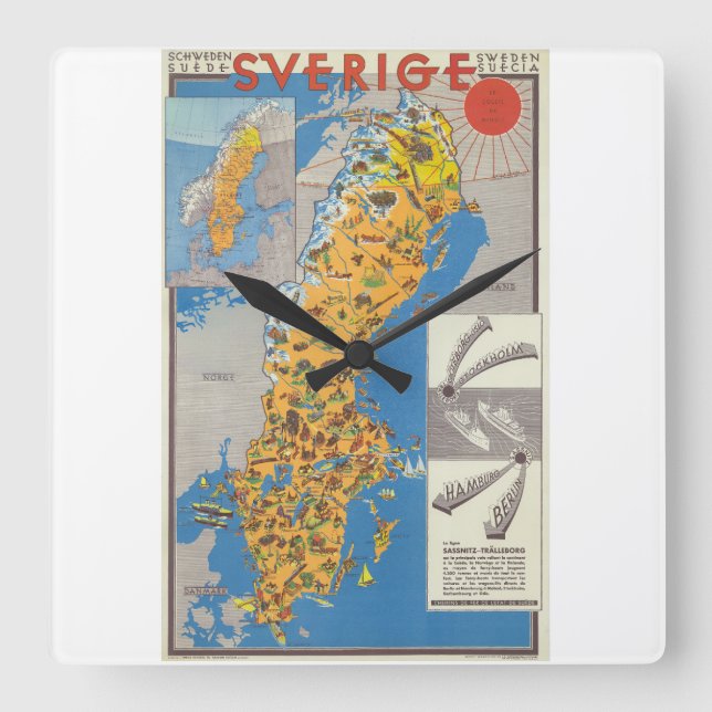 Schweden Karte Quadratische Wanduhr (Vorderseite)