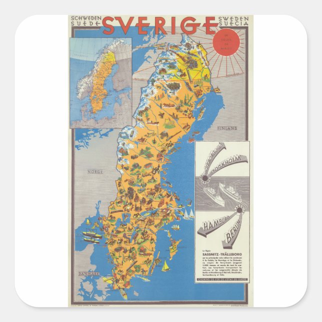 Schweden Karte Quadratischer Aufkleber (Vorderseite)