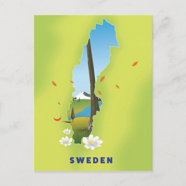 Schweden kartografiert illustriertes Reiseplakat. Postkarte (Vorderseite)