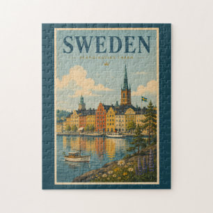 Schweden Landschaftsillustration Reise Kunst Vinta