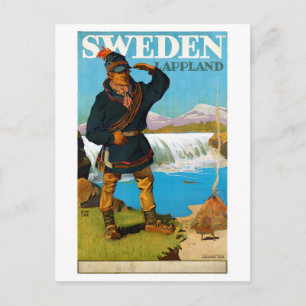 Schweden Lappland Vintage Reiseposter Restauriert Postkarte
