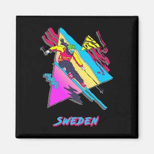 Schweden Lebendiges Retro-Abstraktes Skidesign Magnet