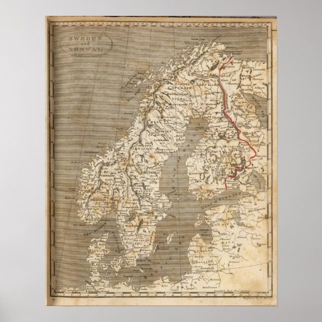 Schweden, Norwegen Karte von Arrowsmith Poster (Vorne)