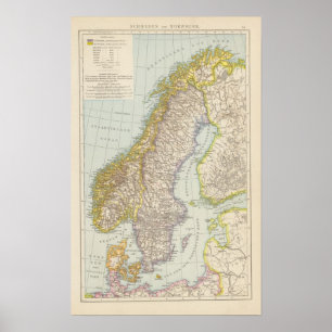 Schweden, Norwegen - Schweden und Norwegen-Karte Poster
