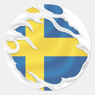Schweden Ripped Flag Classic Round Aufkleber