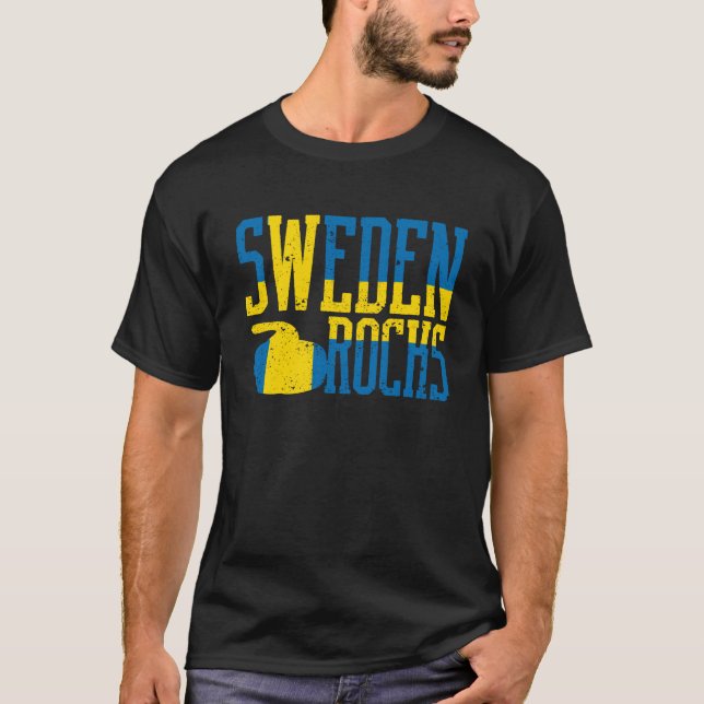 Schweden Rocks Curling Stone Schwedische Flagge T-Shirt (Vorderseite)