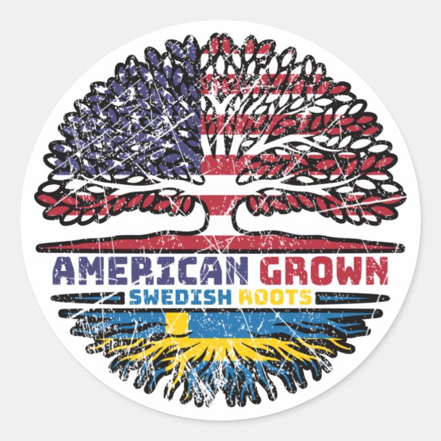 Schweden Schweden USA USA Vereinigte Staaten Tree Runder Aufkleber (Vorderseite)