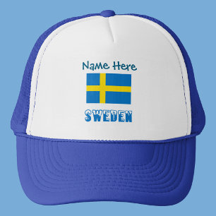 Schweden Schwedische Flagge Blau Personalisiert Truckerkappe