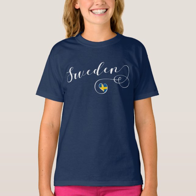 Schweden, schwedische Flagge in einem Herzen T-Shirt (Vorderseite)