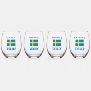 Schweden und schwedische Flagge Blau Personalisier Weinglas Ohne Stiel