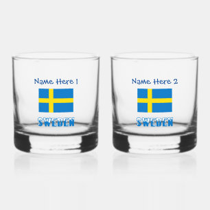 Schweden und schwedische Flagge Blau Personalisier Whiskyglas