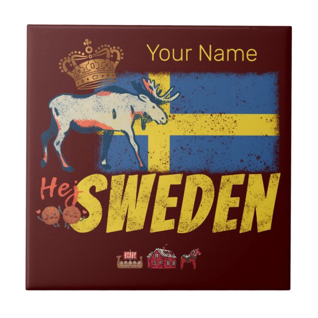 Schweden Vintage Flagge Retro Elche Urlaub Souveni Fliese (Vorderseite)