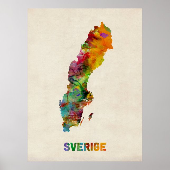Schweden Wasserfarbkarte Poster (Vorne)