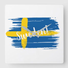 Schwedenflagge für künstlerische Pinselstriche Quadratische Wanduhr