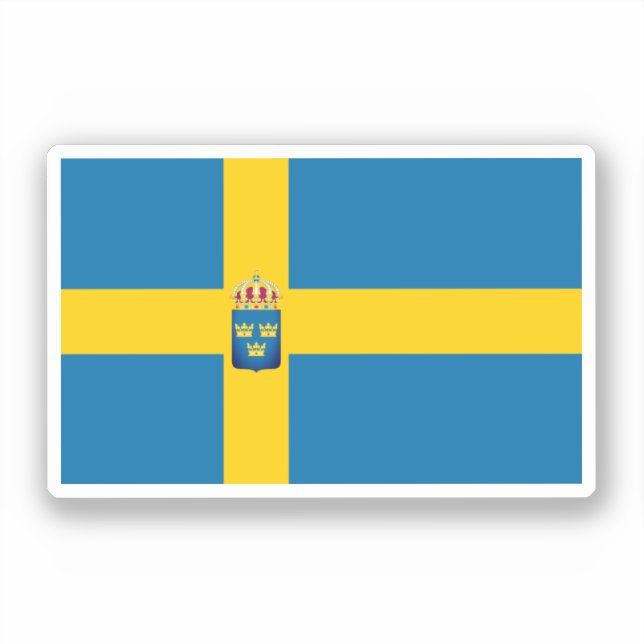 Schwedenflagge mit Zusatz eines geringeren Wappen Aufkleber (Vorderseite)
