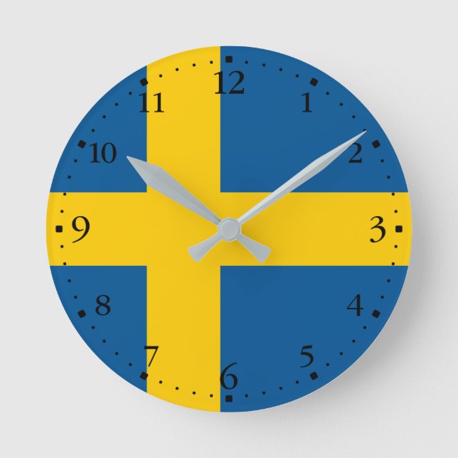 Schwedenflagge Runde Wanduhr (Vorderseite)