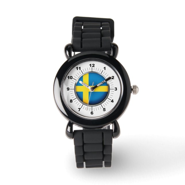Schwedenflagge - Silberstreifen der Glitzer Armbanduhr (Vorderseite)