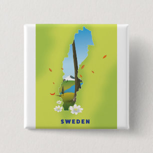 Schwedenkarte illustriertes Reiseplakat. Button