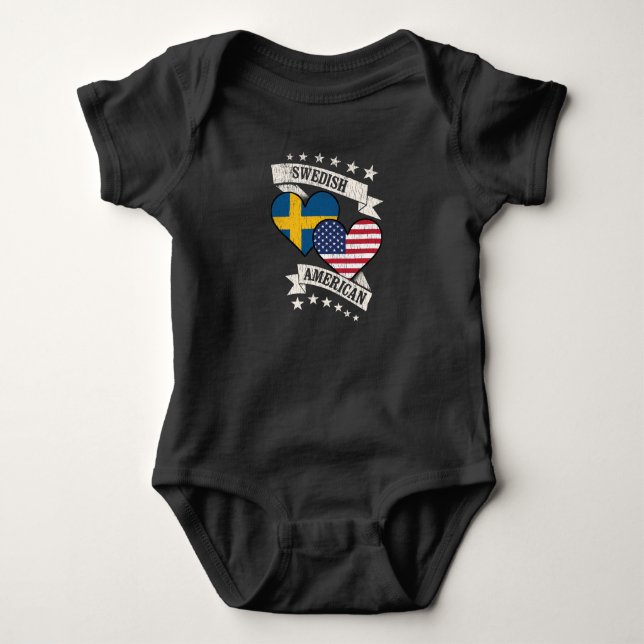 Schwedisch American Heart Flags Schweden Amerika Baby Strampler (Vorderseite)