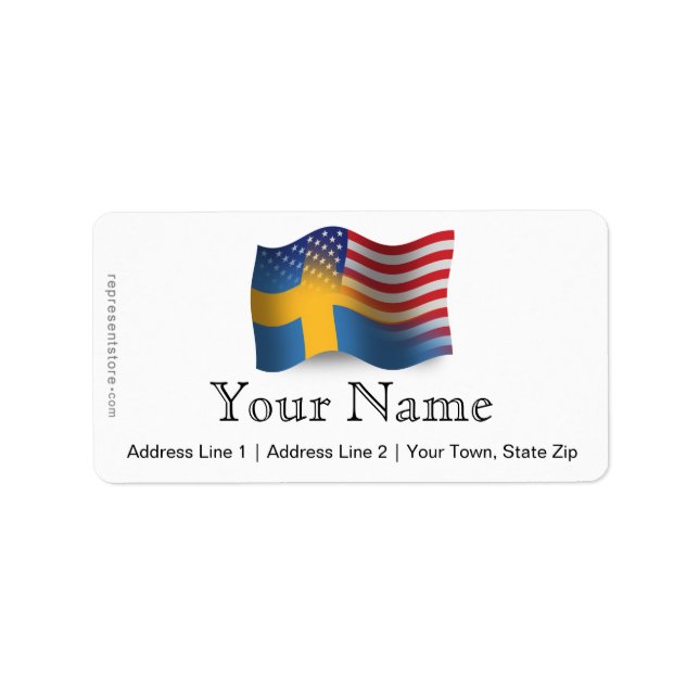 Schwedisch-amerikanische Wave-Flagge Adressaufkleber (Vorne)