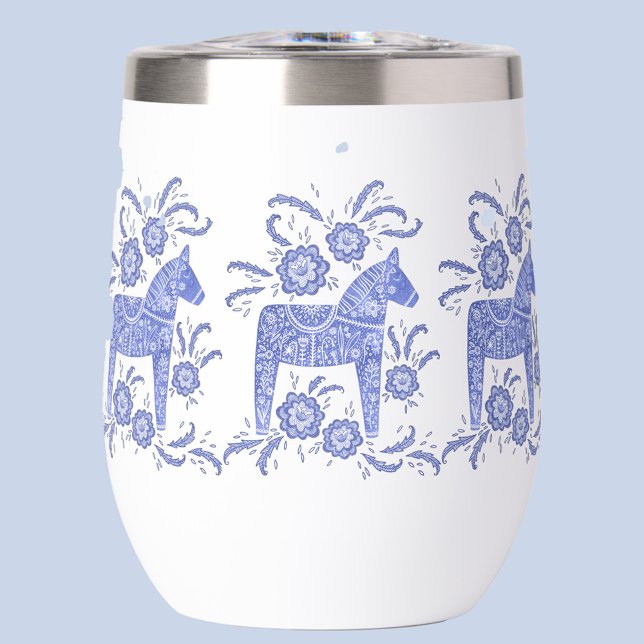 Schwedisch Dala HorBlue und White (Blue and white Swedish Dala Horse thermal wine glass)