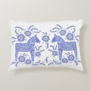 Schwedisch Dala Horse Indigo Blau und Weiß Dekokissen