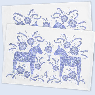Schwedisch Dala Horse Indigo Blau und Weiß Kissenbezug