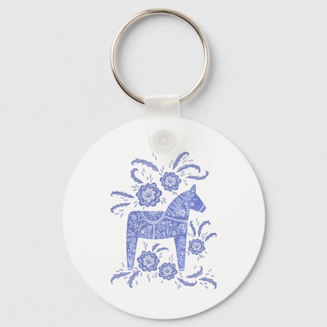Schwedisch Dala Horse Indigo Blue und White Schlüsselanhänger (Vorderseite)