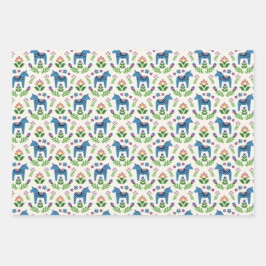 Schwedisch Dala Horses Blue Geschenkpapier Set
