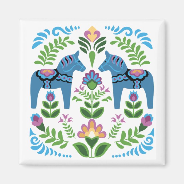 Schwedisch Dala Horses Blue Magnet (Vorne)