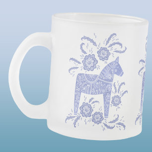 Schwedisch Dala Horses Periwinkle Blue und White Mattglastasse