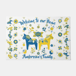 Schwedisch Folk Dala Horse l Blue und Yellow Fußmatte
