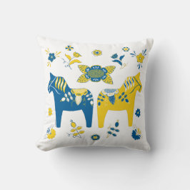 Schwedisch Folk Dala Horse l Blue und Yellow Kissen