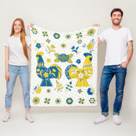Schwedisch Folk Dala Rooster l Blue und Yellow Fleecedecke