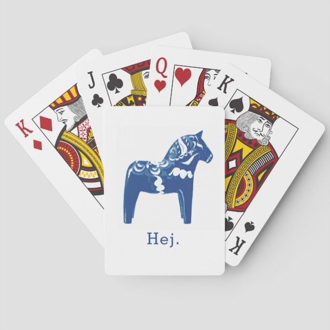 Schwedisch Hej Dala Horse Blue White Template Spielkarten (Rückseite)