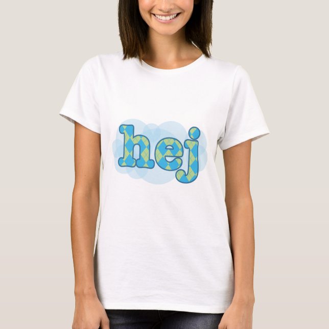 Schwedisch - Hej mit Rautenmuster T-Shirt (Vorderseite)