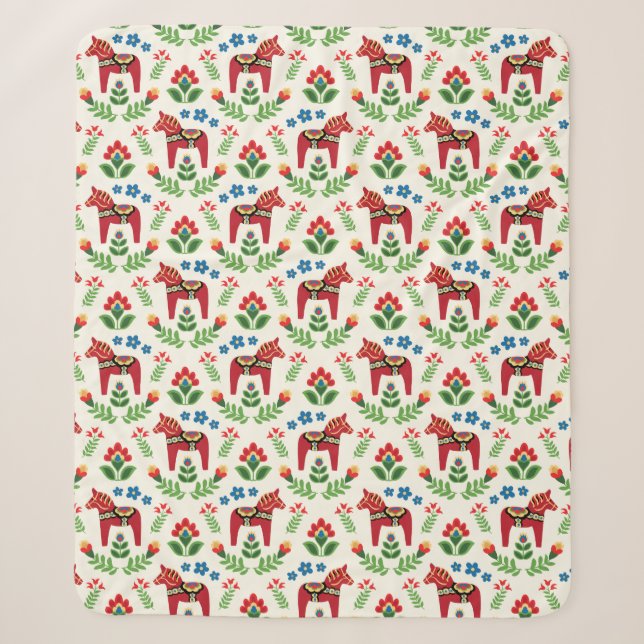Schwedisch Red Dala Horses Sherpa Blanket Sherpadecke (Vorderseite)