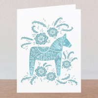 Schwedische Dala Horse Aquamarine und weiße Grüße 