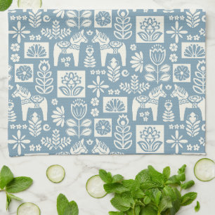 Schwedische Dala Horse Collage in Slate Blue Geschirrtuch