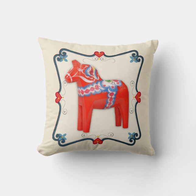 Schwedische Dala Horse Folk Kunst Gerahmt Kissen (Vorderseite)