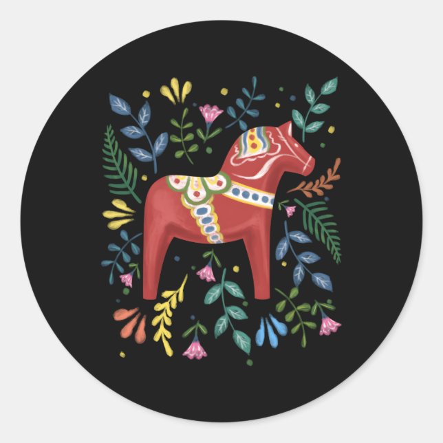 Schwedische Dala Horse Folk Schweden Flagge Dalahe Runder Aufkleber (Vorderseite)
