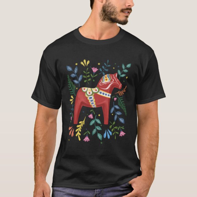 Schwedische Dala Horse Folk Schweden Flagge Dalahe T-Shirt (Vorderseite)