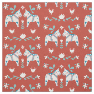 Schwedische Dala Horse Folk Weißes Weihnachtsfest Stoff