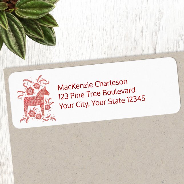 Schwedische Dala Horse-Rücksendeadresse (Swedish Dala Horse personalized return address label)