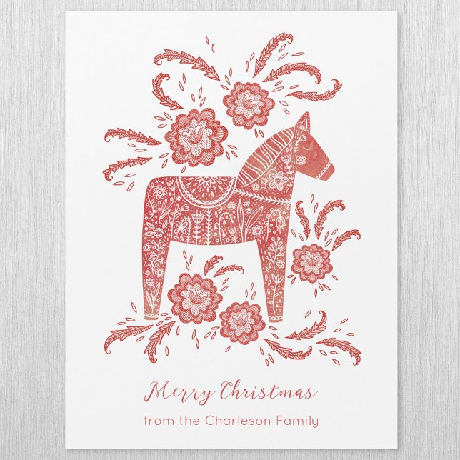 Schwedische Dala Horse Weihnachtskarte Magnetkarte (Swedish Dala Horse personalized magnetic Christmas card)